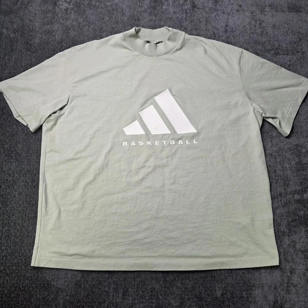 Adidas Basketball T Shirt Mens XL Metallic Gray Green Athletic Thick Collar